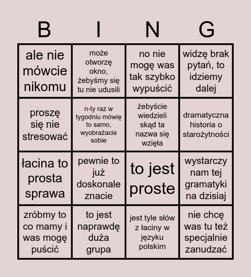 Łacina Bingo Card