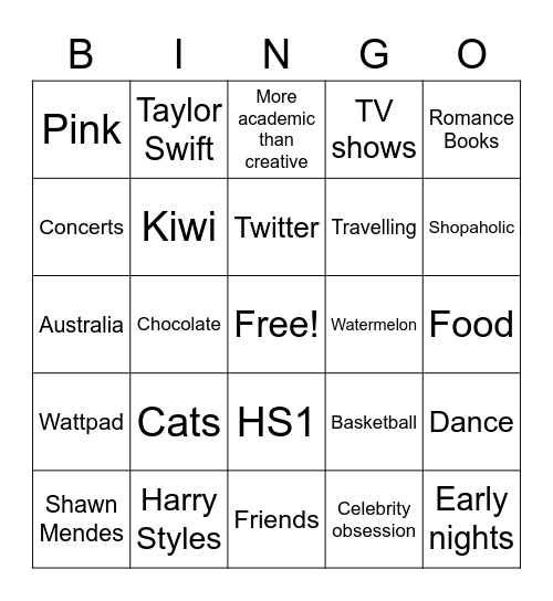 Natalie Bingo Card