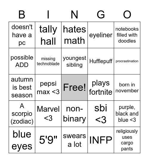 WashedPizza's bingo card! Bingo Card