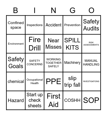 Health and Safety Bingo Card