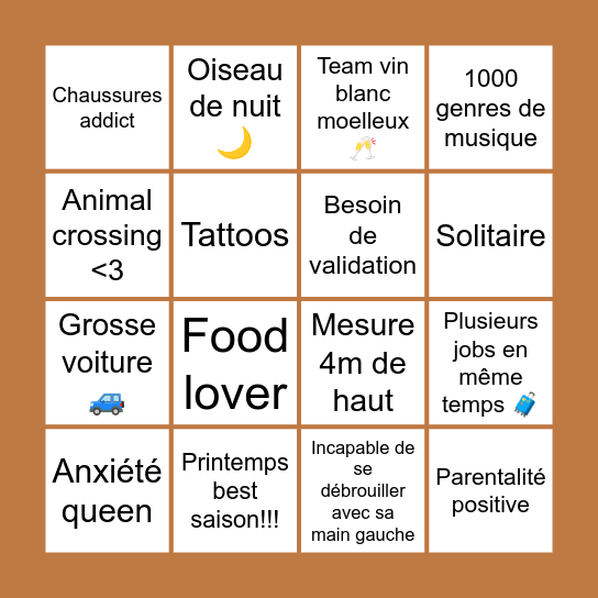 Andrea’s bingo Card