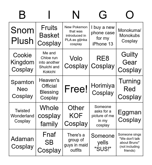 Kawaii Kon Bingo Card