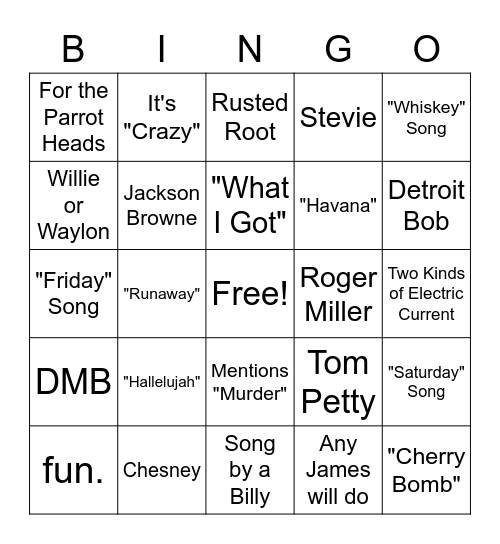 LIVE MUSIC BINGO - 3 Bingo Card