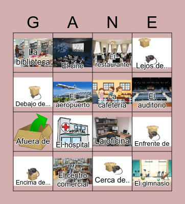 Preposiciones de lugar y Los Lugares Bingo Card