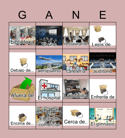 Preposiciones de lugar y Los Lugares Bingo Card