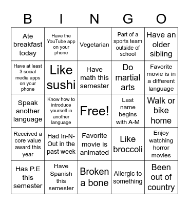 4/21 WCHS Key Club Bingo Card