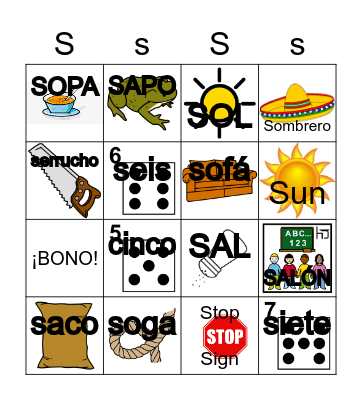 sílaba S Bingo Card