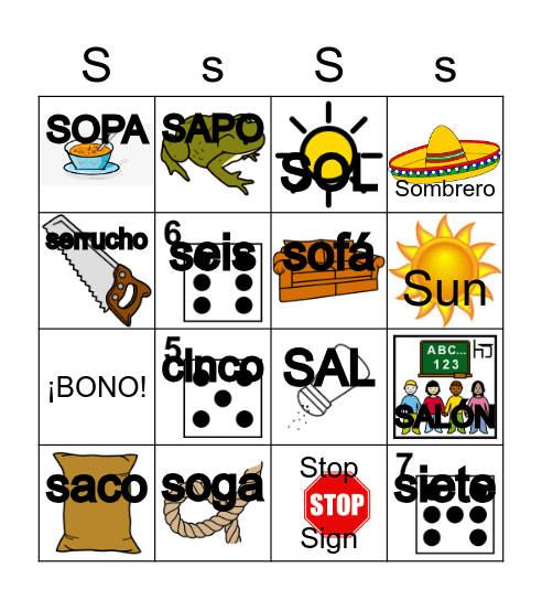 sílaba S Bingo Card