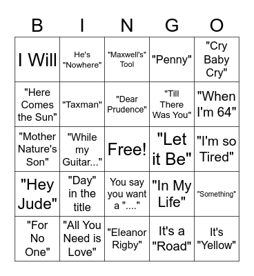 LIVE MUSIC BINGO - THE BEATLES Bingo Card