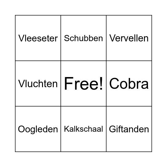 Cobra Bingo Card
