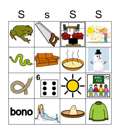 sílaba s Bingo Card