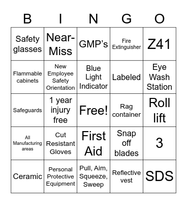 Safety BINGO Card