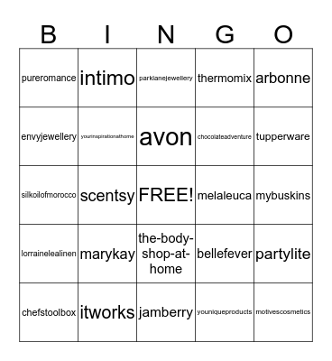 Party Plan Bingo Card
