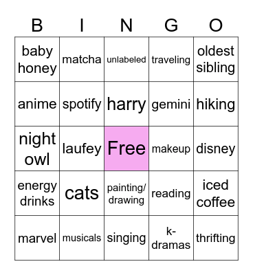Aria Bingo Card