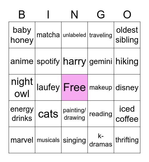 Aria Bingo Card