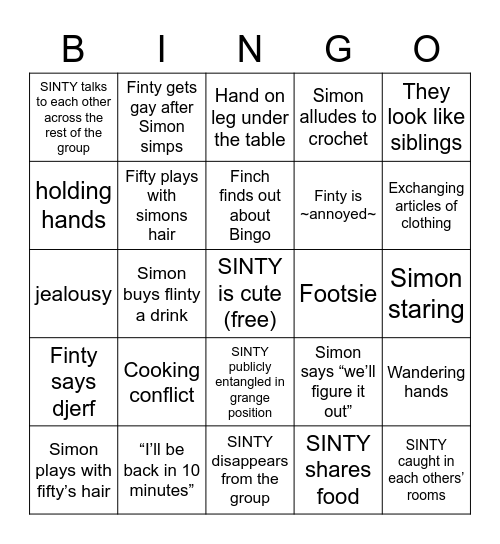 SINTY Bingo Card