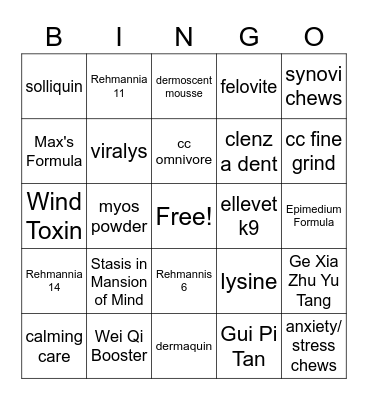 Chinese herbal Bingo Card