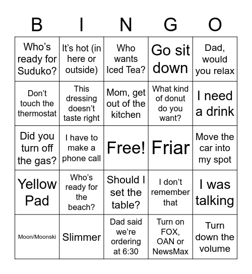 Sea Isle Bingo Card