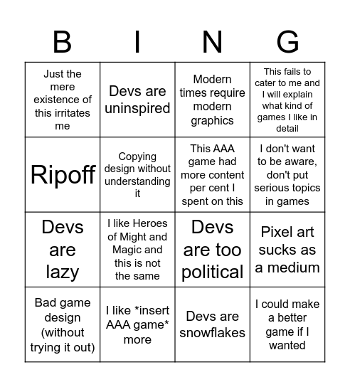 Hate Bingo Card