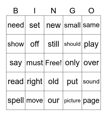 Sight Words 5 Bingo Card
