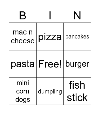 FOOD Bingo Card