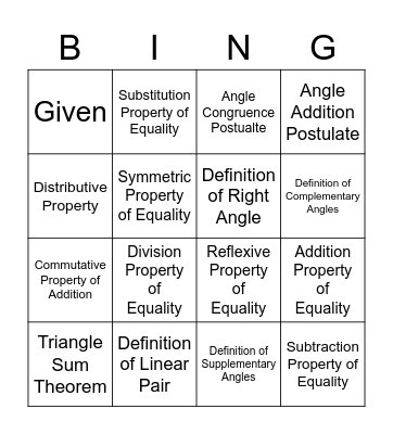 Geometric Two-Column Proof BING! Bingo Card