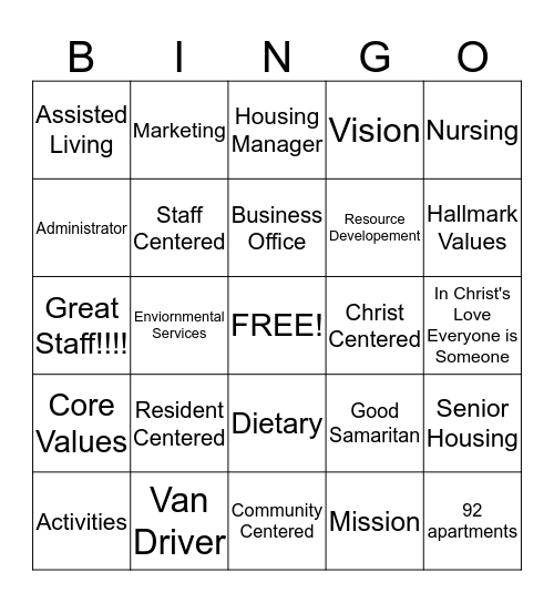 Good Samaritan Bingo Card