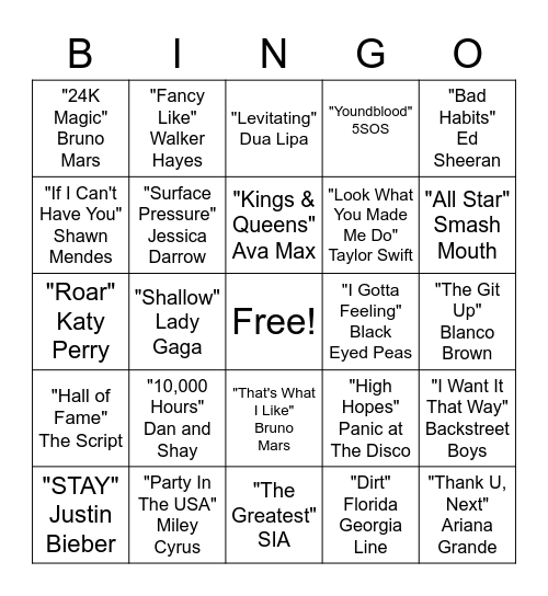 Music Bingo Card