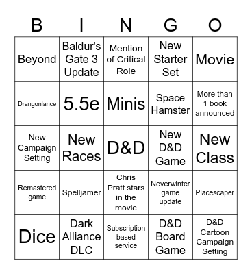 D&D Direct Bingo Card