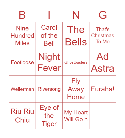 Choir Pieces Bingo Card