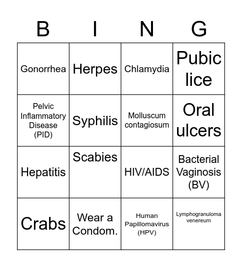 STDs Bingo Card