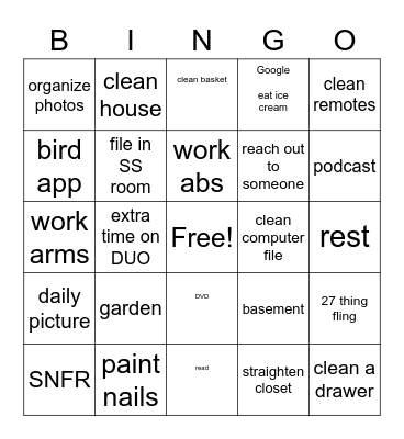 Weekly Bingo Card