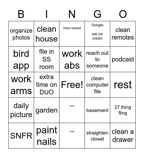 Weekly Bingo Card