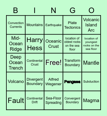 Plate Tectonics LEAP Review Bingo Card