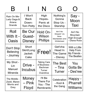 Musical Bingo- Leadership Competencies Bingo Card