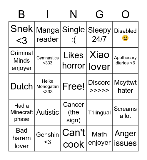 Emily :D Bingo Card