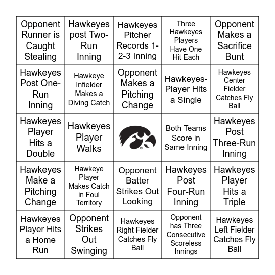 Hawkeyes Baseball Bingo Card