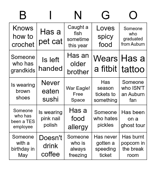 AUHR BINGO! Bingo Card