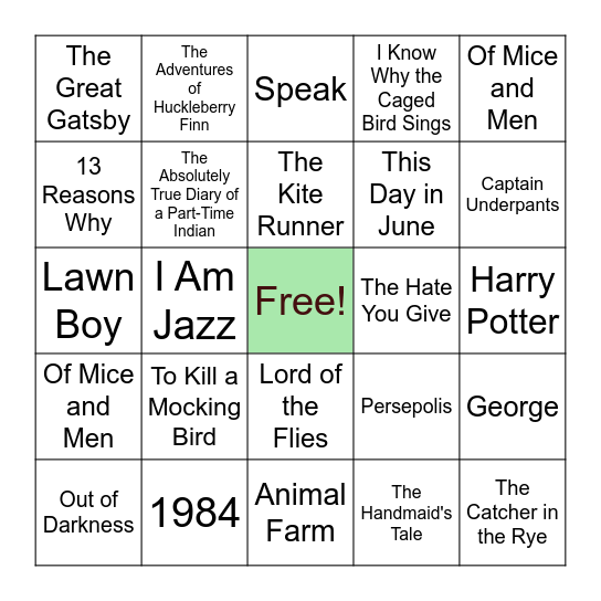 Book Banned Bingo Card