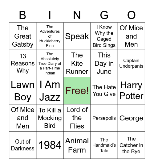 Book Banned Bingo Card