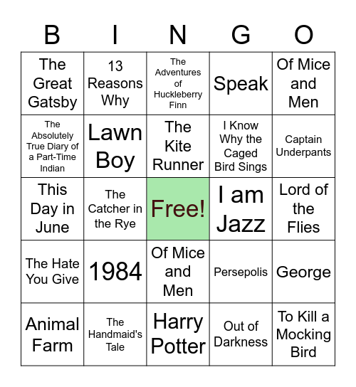 Book Banned Bingo Card