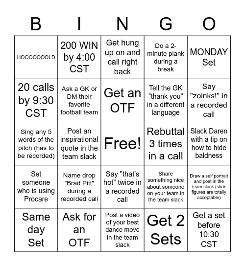 Wheel Talk Bingo Card