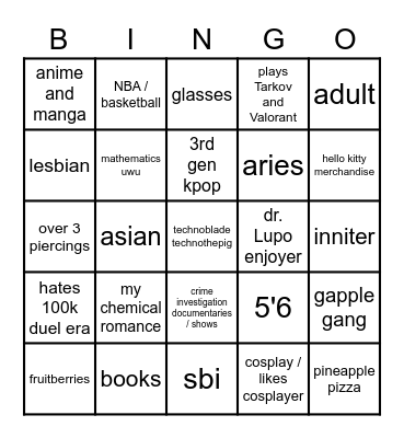 yua bingo ehe Bingo Card