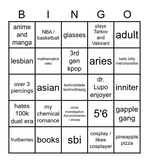 yua bingo ehe Bingo Card