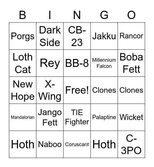 May the 4th Be With You Bingo Card