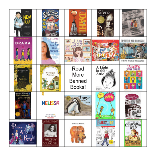 Children's Banned Books Bingo Card