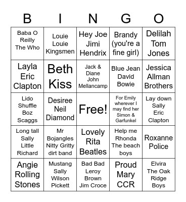 Songs about People Bingo Card