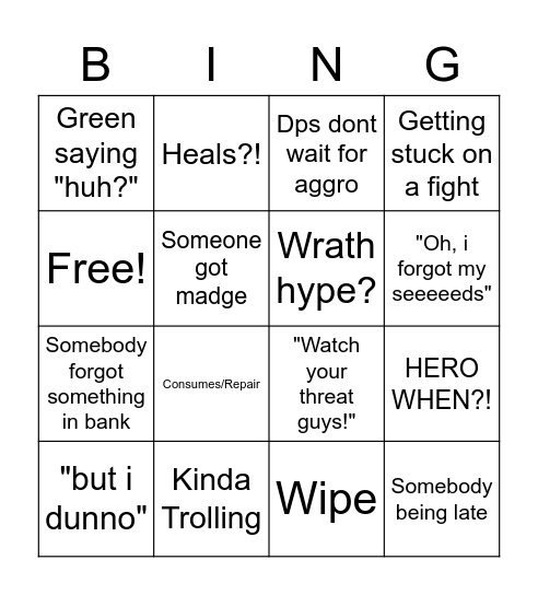 Raid Night Bingo Card