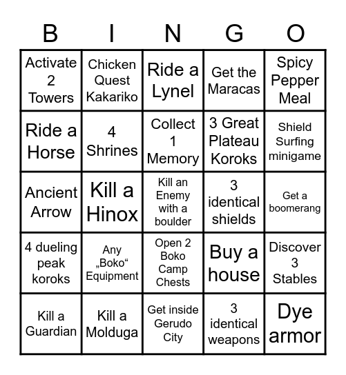 BoTW Bingo/Lockout Bingo Card