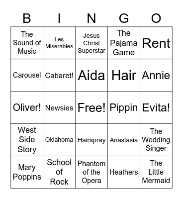 Musical Titles Bingo Card